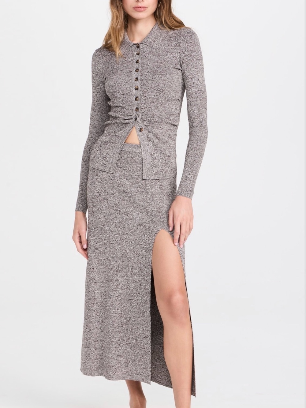 Baum und pferdgarten High-Slit knit Midi Skirt in Heather Taupe size M